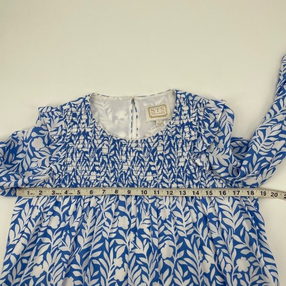 STS Sail to Sable Smocked Ruffle Blue White Top Womens Size Small Feminine - Picture 7 of 8